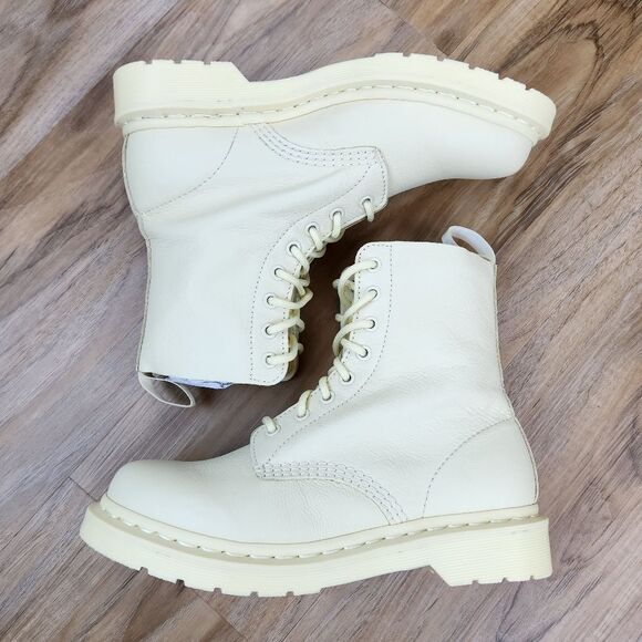 🩵NIB Dr. Martens 1460 Toile Mono Cream Pascal Virginia Leather Boots Size 8 - Picture 5 of 15